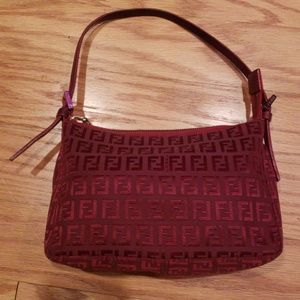 Fendi Red Zucchino Canvas Handbag